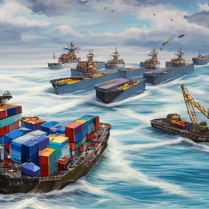 Artistic representation for Marines Testing Low - Profile Vessels , Oil Industry Support Ships to Resupply Distant Outposts