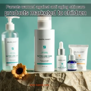 Artistic representation for Parents warned against anti aging skincare products marketed to children